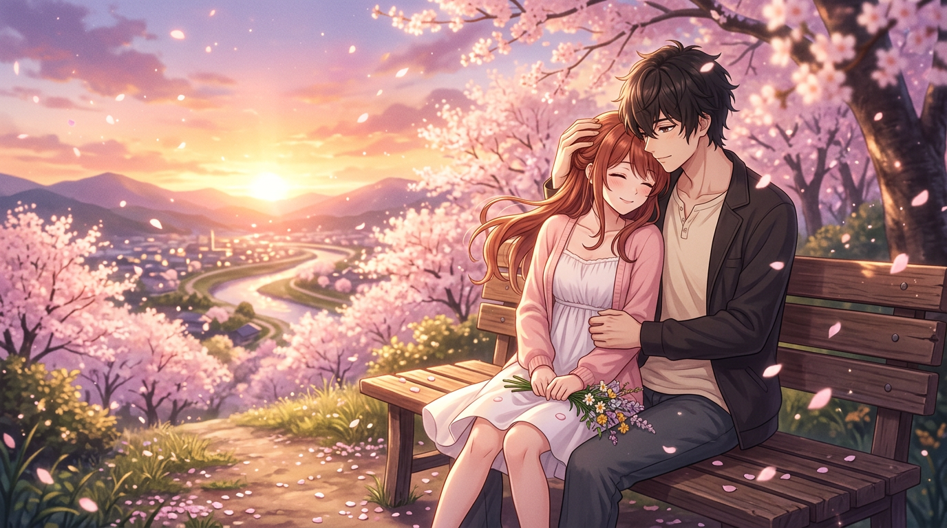 Romantic CG Scene — Visual Novel template