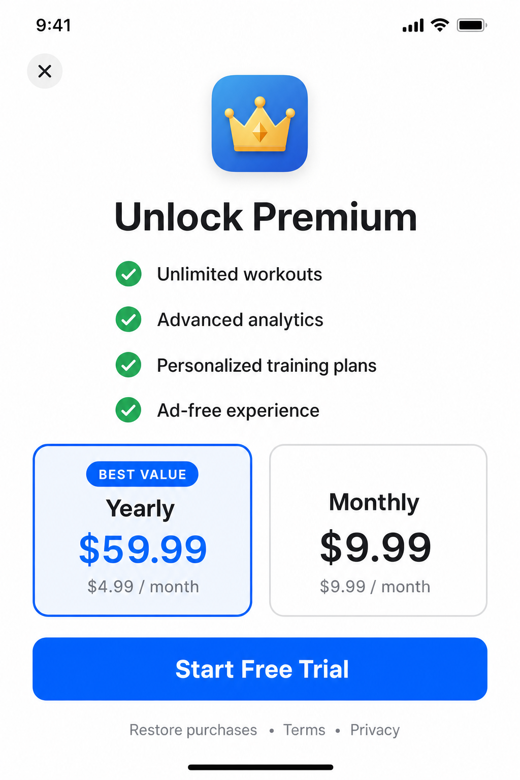 Subscription Paywall — iPhone Apps UI template